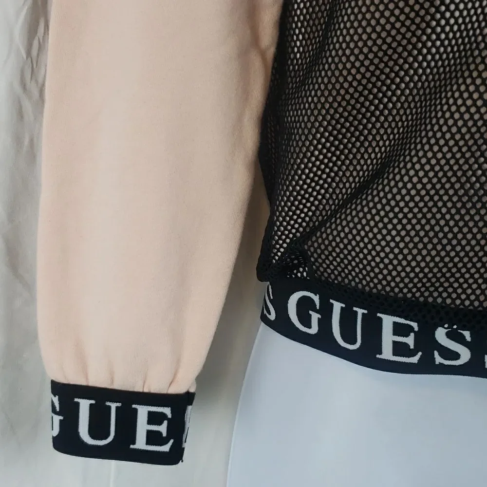 Guess Women's 10 Mesh & Pink Cropped Sweater